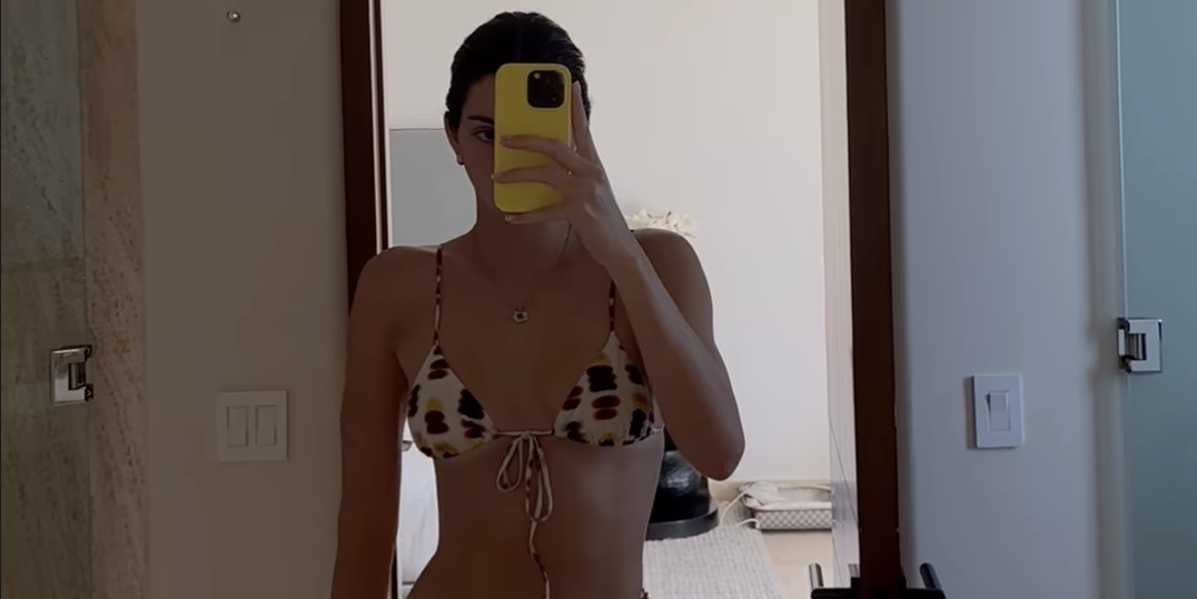 Kendall Jenner Shows Her Tan Lines in a Spotted Tie-Front Bikini