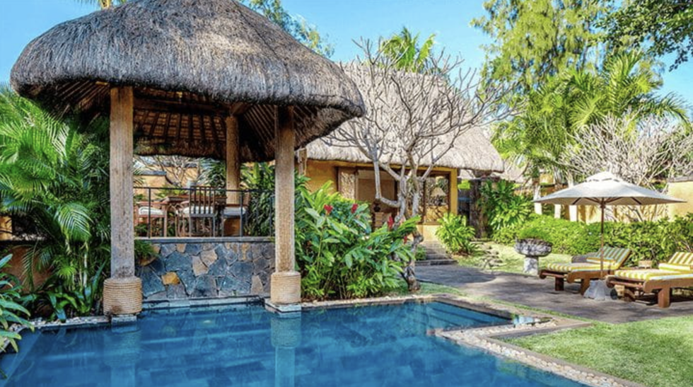 a villa with pool with a gazebo at oberoi beach resort, mauritius