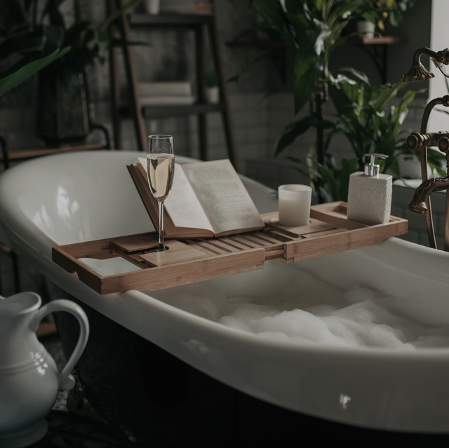 Utoplike Bamboo Bathtub Caddy Tray Bath Tray for Tub, Adjustable Bathroom