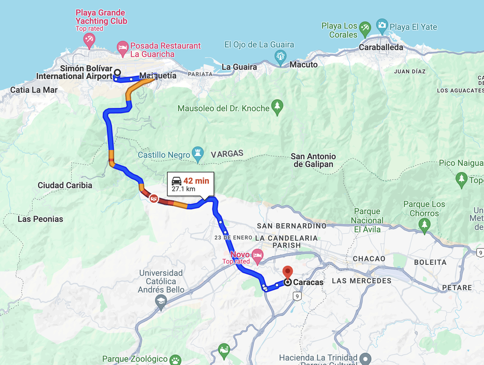 map of caracas venezuela to the nearest airport