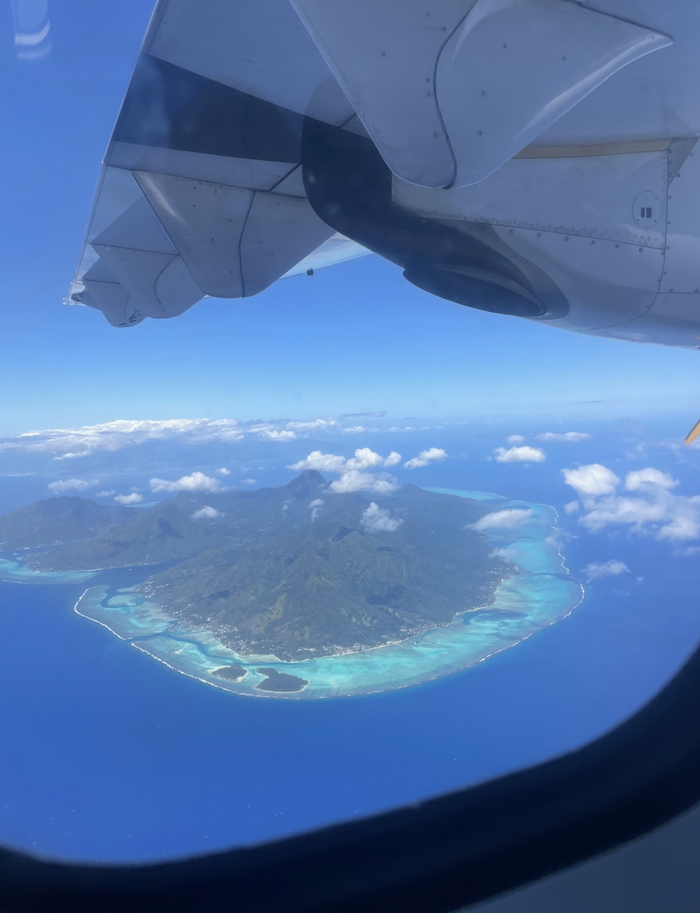 huahine in french polynesia from a plane
