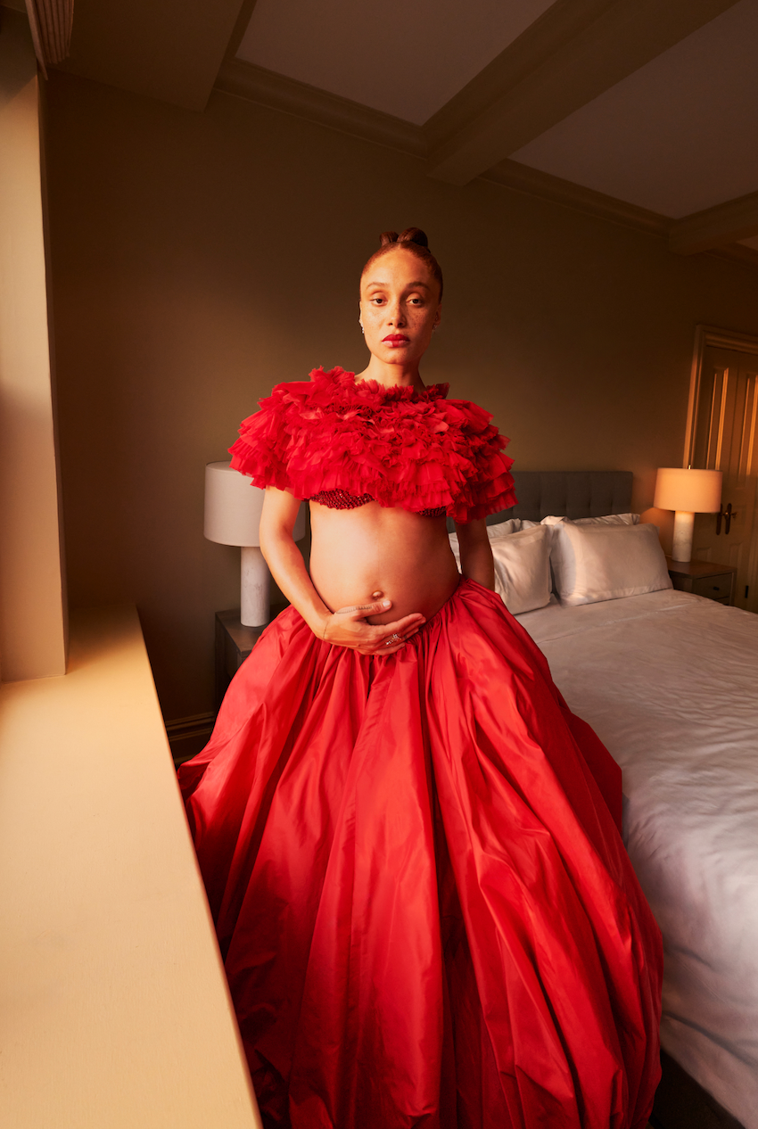 a person in a red dress