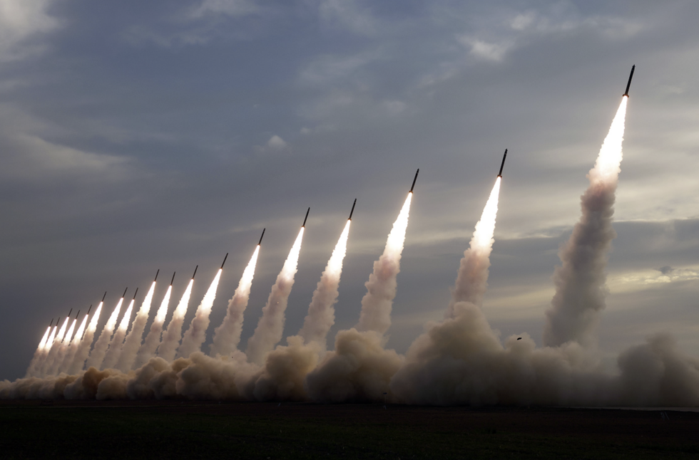 a group of rockets launching