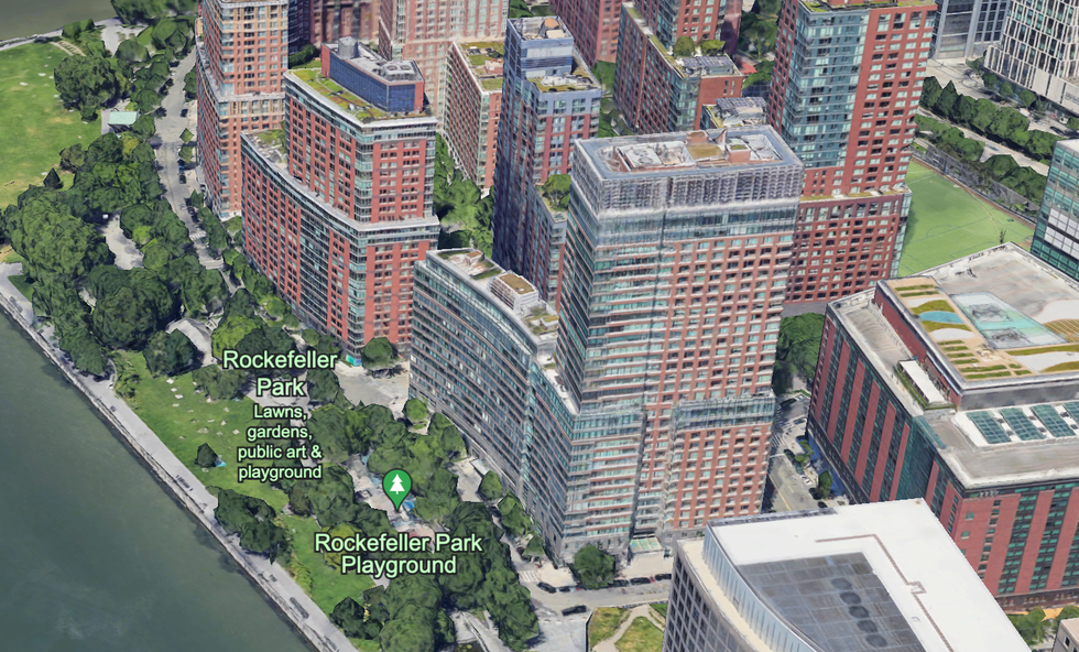 google earth screenshot of 2 river terrace building bordering the hudson river