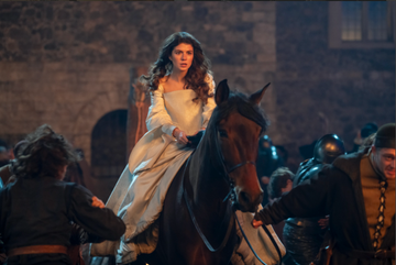 emily bader as lady jane grey riding a horse