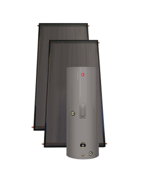 solar water heating system components on a white background
