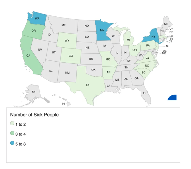 map of the united states indicating the number of sick people by state