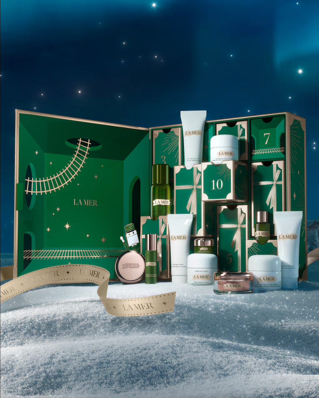 luxury skincare products displayed in an advent calendar style packaging