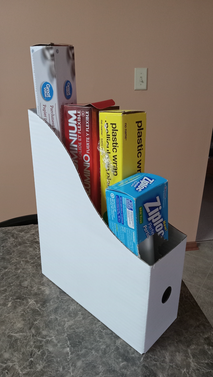 magazine rack holding essentials