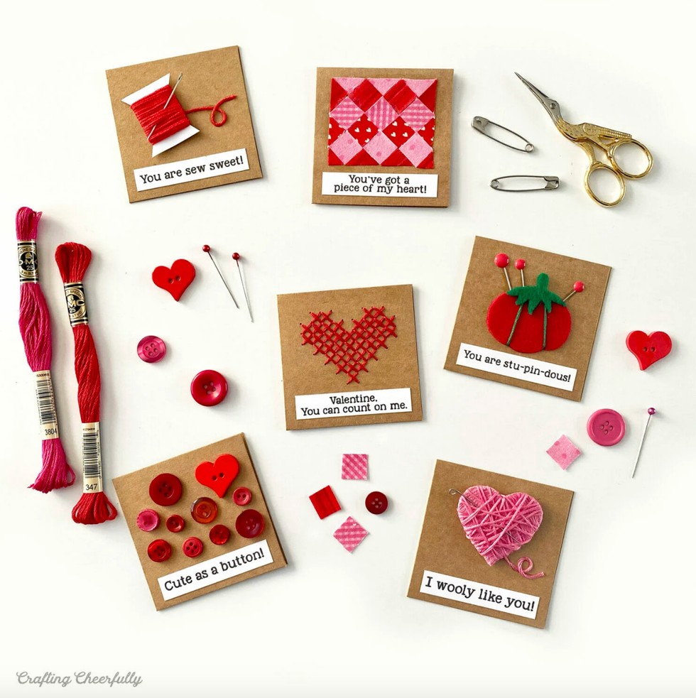 craft project featuring handmade valentines cards and crafting materials