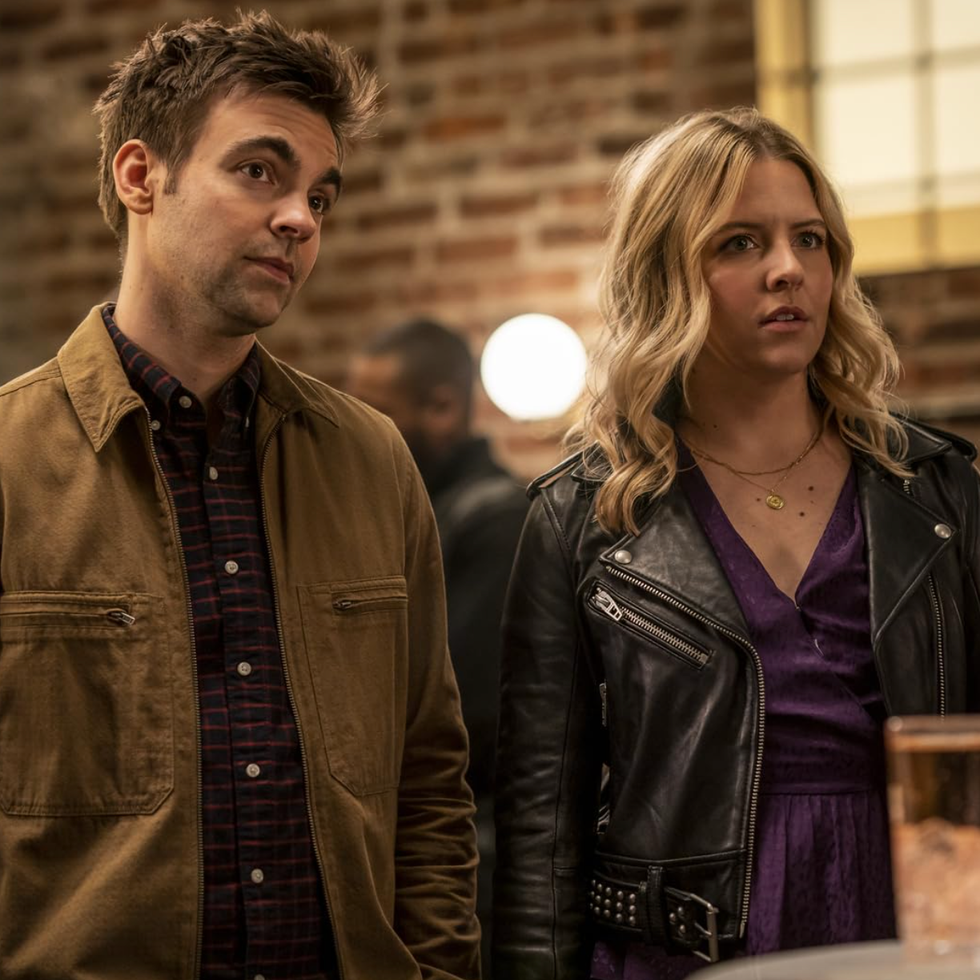 The Other Two Episode Still social gathering in a casual setting with two individuals and drinks