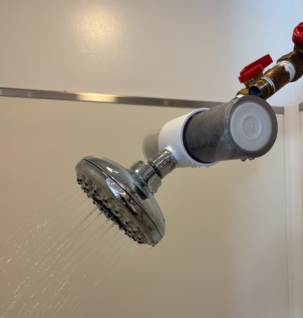 a shower filter undergoes testing