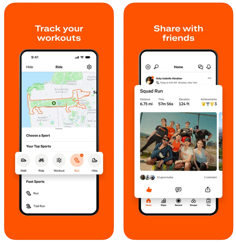 mobile application interface for tracking workouts and sharing with friends