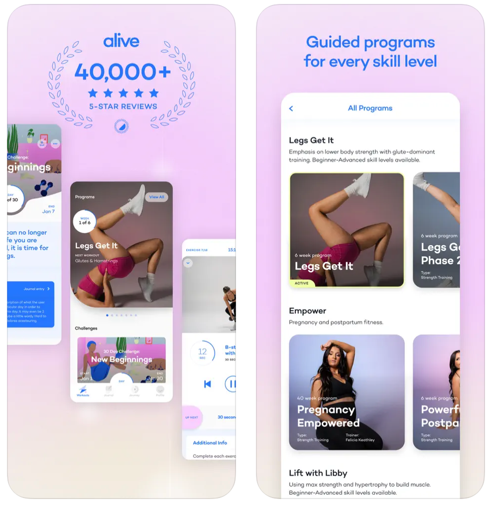 fitness app showcasing guided programs and challenges