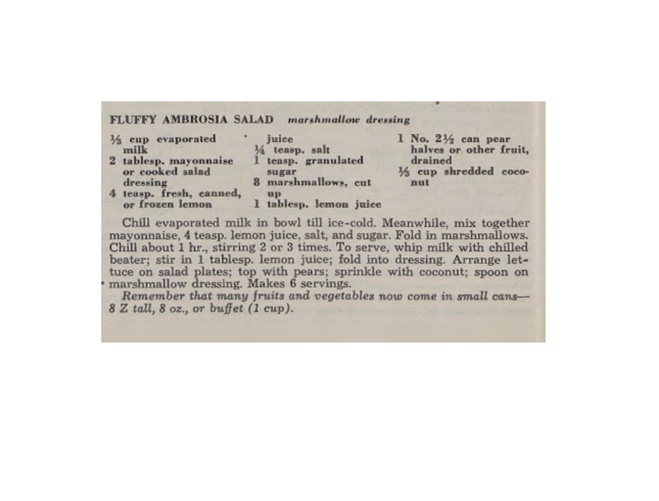recipe for fluffy ambrosia salad with ingredients and instructions