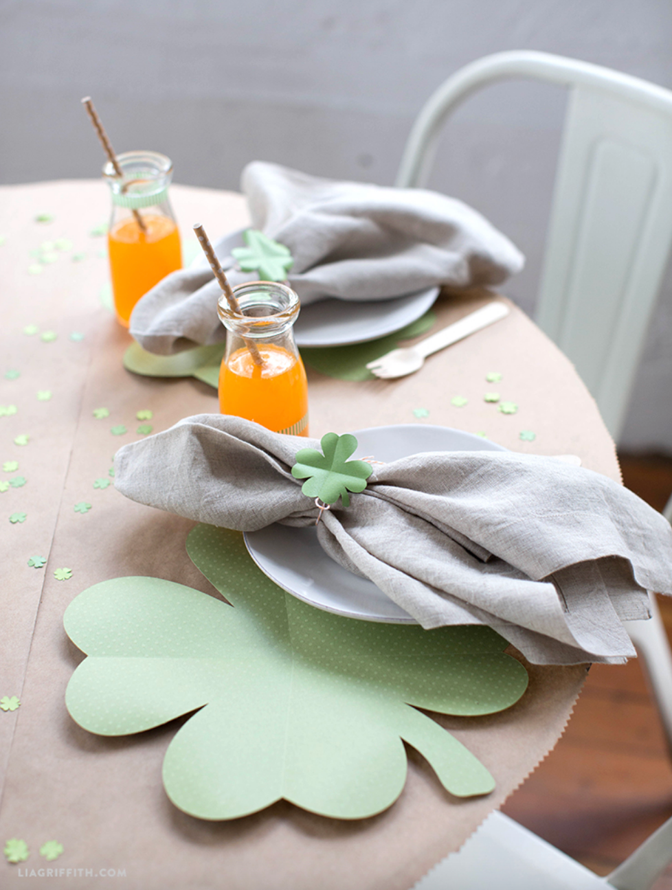 table setting with beverages and festive decorations