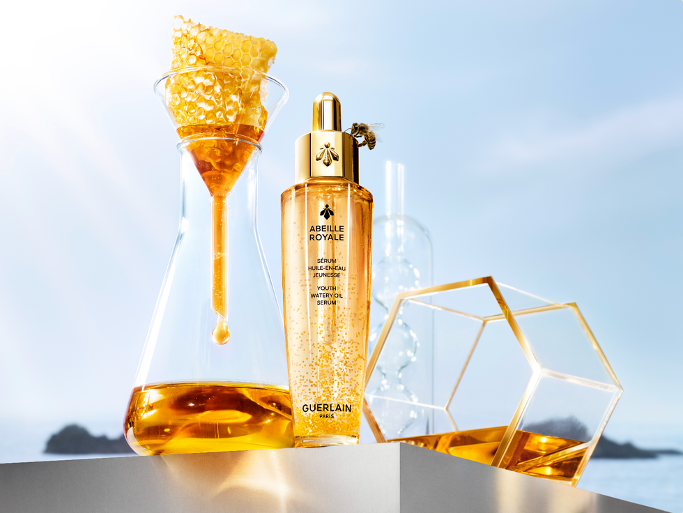 luxurious youth serum displayed with natural ingredients