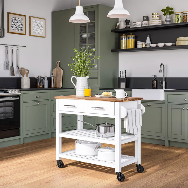 kitchen cart with storage and countertop space in a modern kitchen
