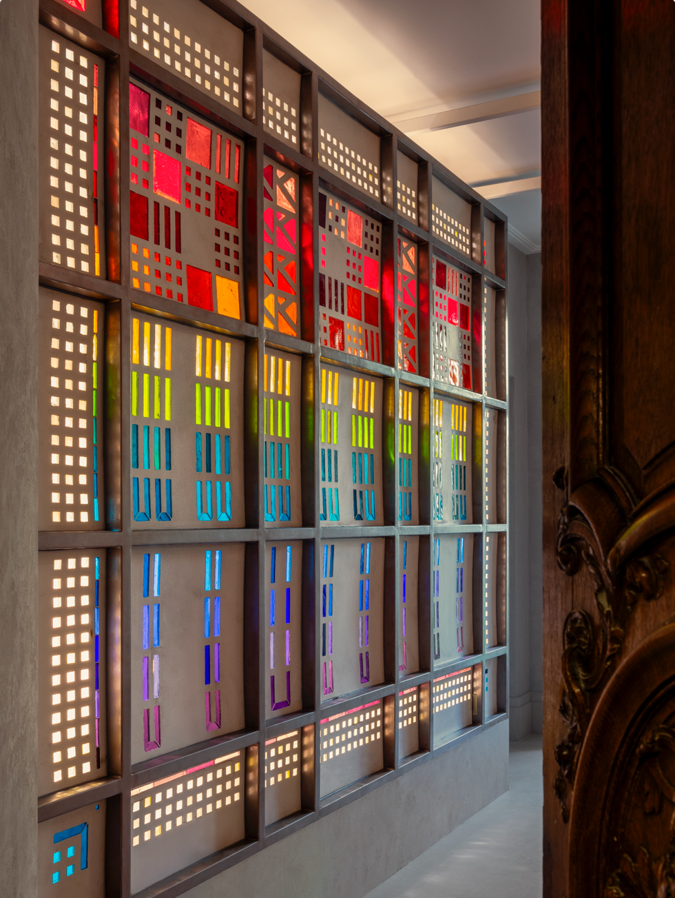 colorful panel with geometric patterns and light filters