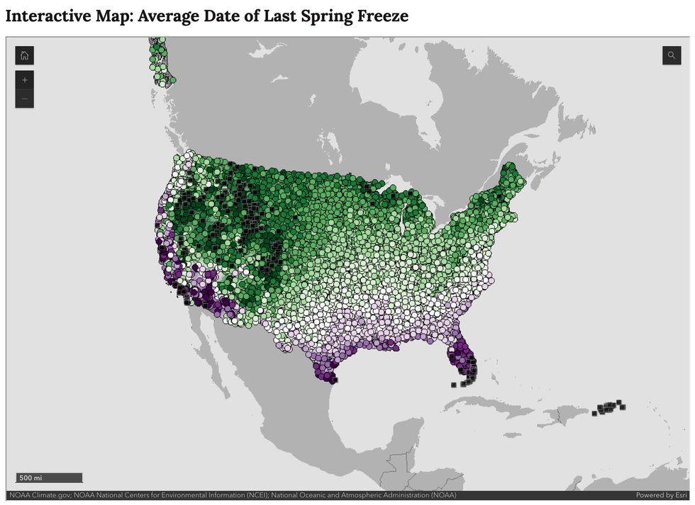 the old farmer's almanac last frost dates for spring interactive map of us