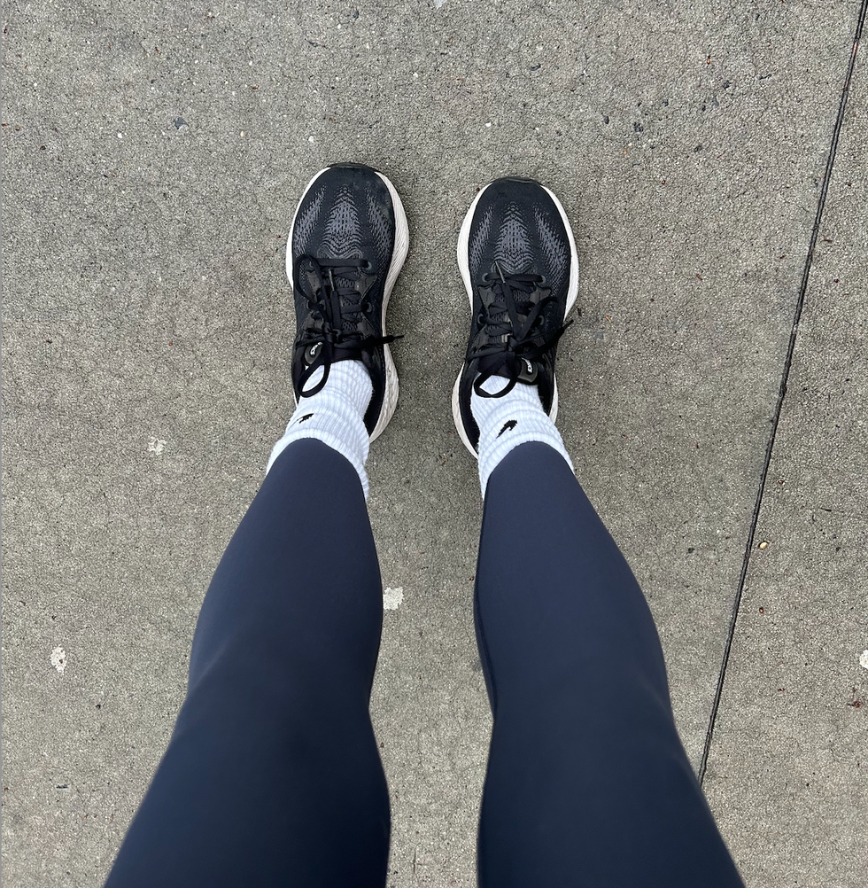 athletic attire featuring running shoes and leggings