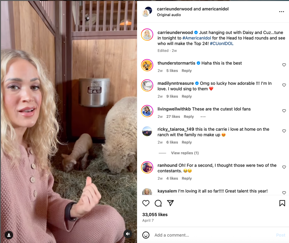 w woman witting in a barn wearing a blush pink lounge set with two small lambs