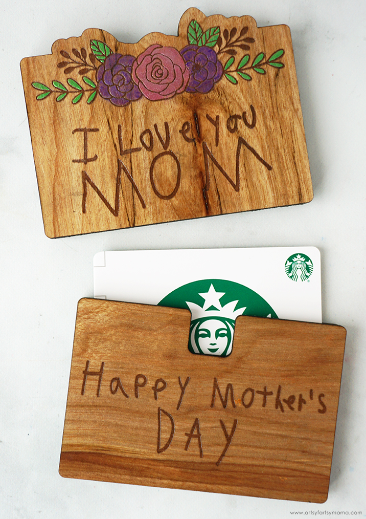 wooden card holder with messages for mothers day
