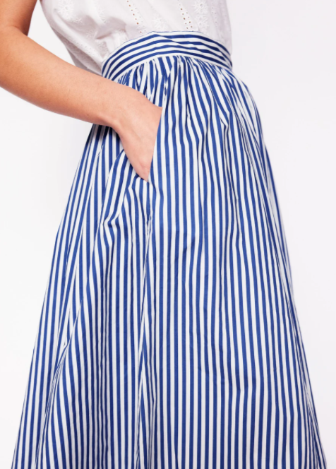 striped blue and white skirt with pockets