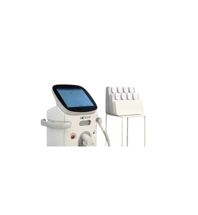 device used for skin treatment featuring a touchscreen interface and multiple treatment heads