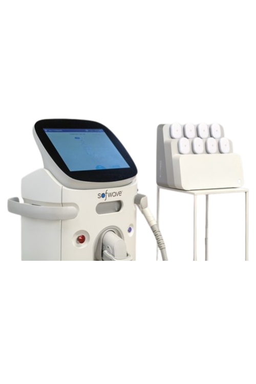 device used for skin treatment featuring a touchscreen interface and multiple treatment heads