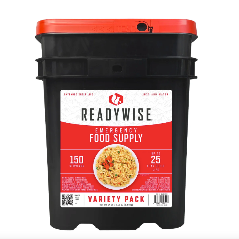 emergency food supply container with a variety of meals