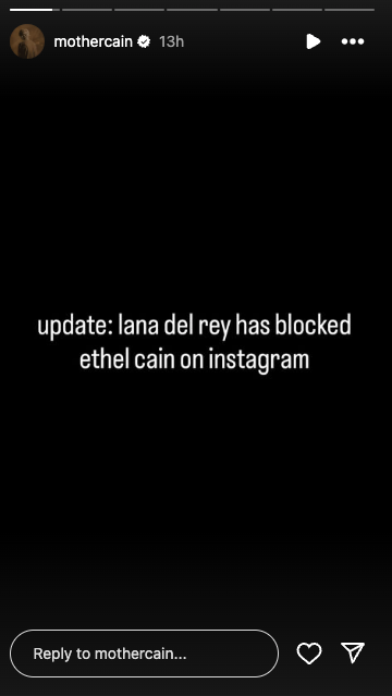 text update regarding instagram blockage between two artists