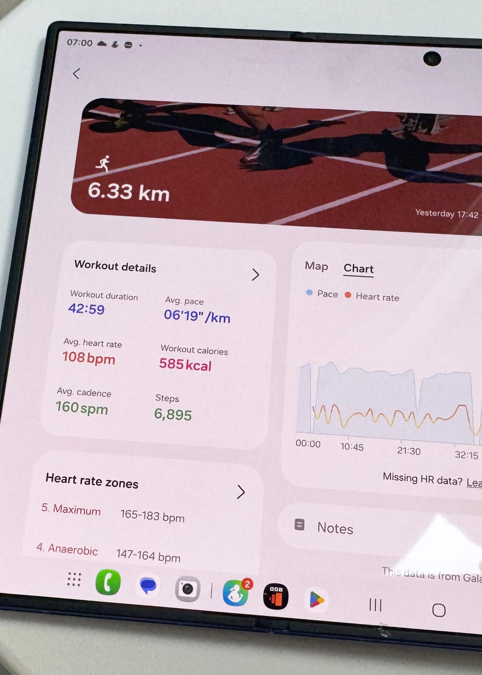 screenshot of a health app showing a workout summary and analytics