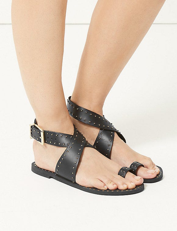 Leather Studded Toe Thong Sandals