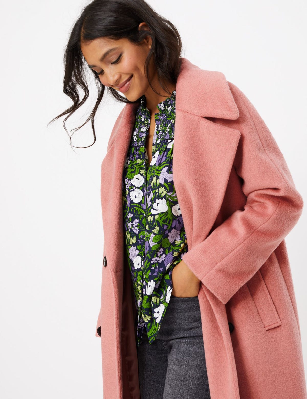 Pink fur coat marks and spencer best sale