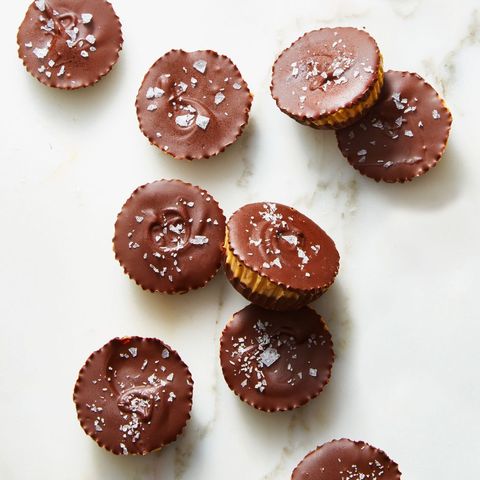 sea salted nut butter cups on a marble background