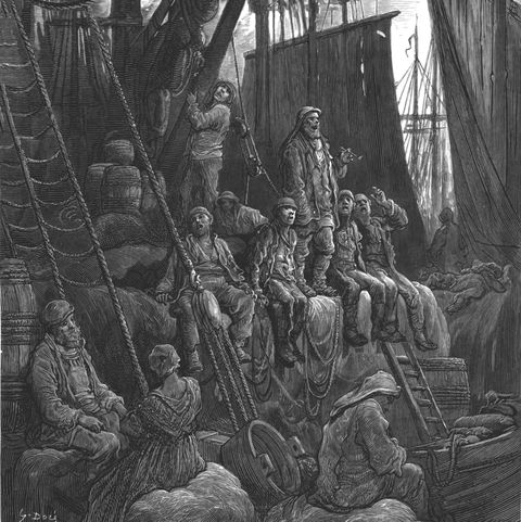off billingsgate, 1872 from, london men singing sea shanties on fishing boat at billingsgate wharf a pilgrimage by gustave dore and blanchard jerrold grant and co, 72 78, turnmill street, ec, 1872 artist gustave doré photo by the print collectorheritage images via getty images