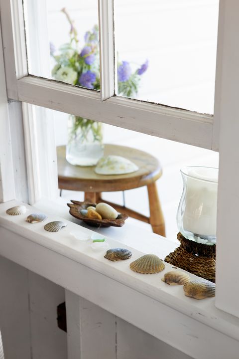 shells and seaglass on windowsill
