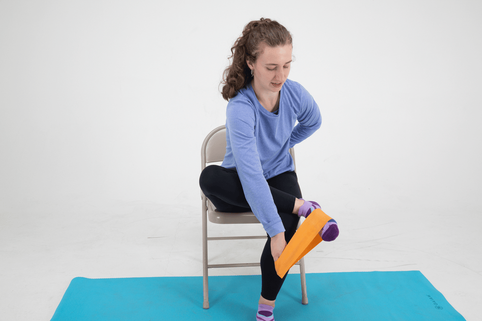 posterior tibialis exercises, seated iso ankle hold