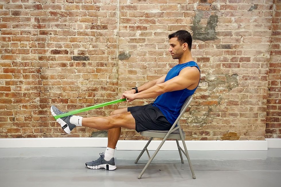 ankle strengthening exercises, seated banded plantar flexion