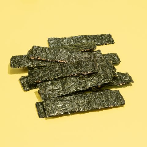 snacks for diabetics seaweed snack on yellow background