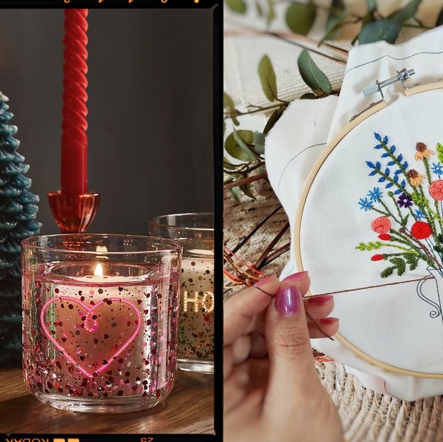 christmas candles and hand embroidery kit