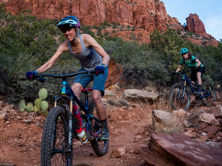 two women mountain biking in sedona arizona