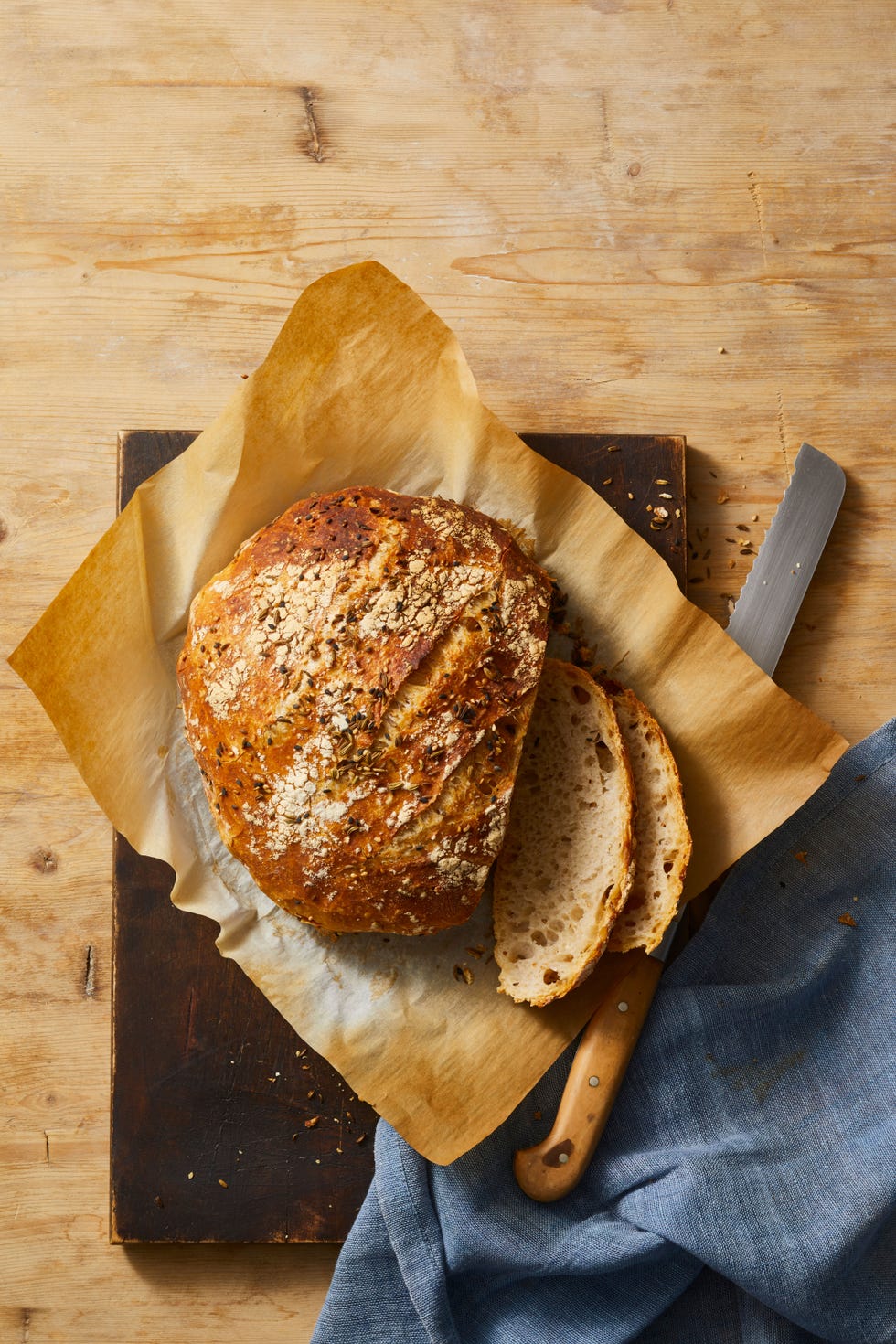 seeded bread on parchment paper