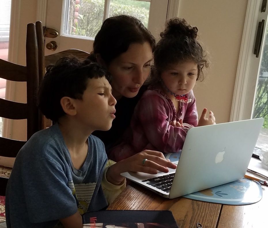 the author, seeking to write this essay or anything at all, and her children