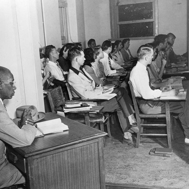 george w mclaurin, a 54 year old african american, sits in an anteroom, apart from the other students, as he attends class at the university of oklahoma in 1948 the university insisted that segregation be maintained, but a supreme court ruling forced the institution to accept mclaurin as a student