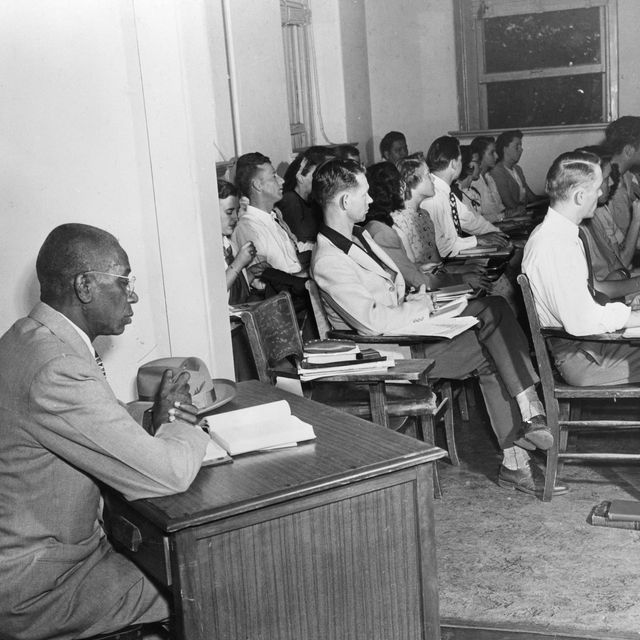 george w mclaurin, a 54 year old african american, sits in an anteroom, apart from the other students, as he attends class at the university of oklahoma in 1948 the university insisted that segregation be maintained, but a supreme court ruling forced the institution to accept mclaurin as a student