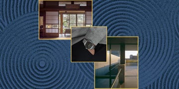 collage showing the interior of a japanese hotel, inside a minimalist tadao ando building, and a seiko presage classic watch