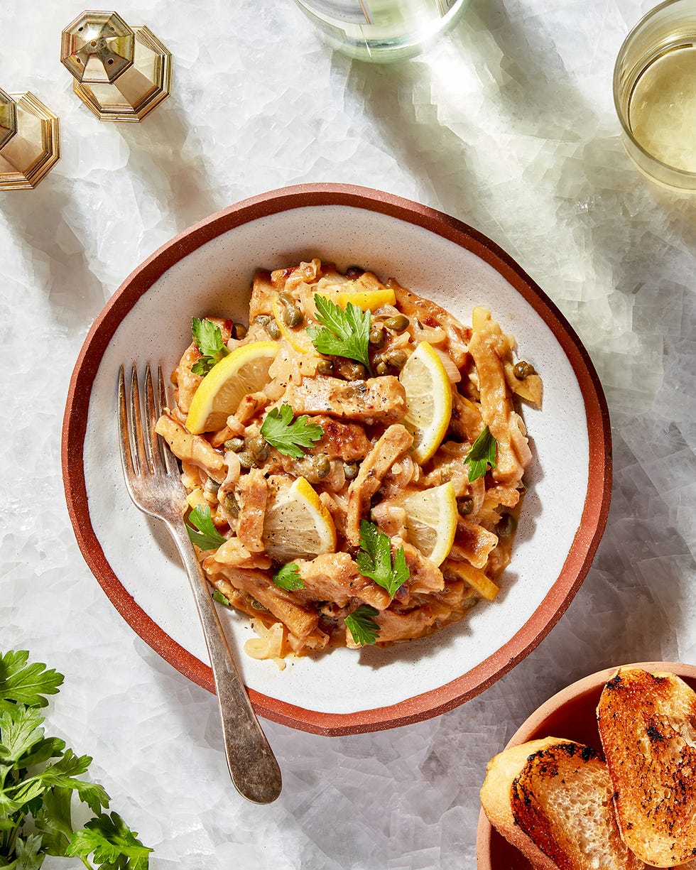 bowl of seitan piccata