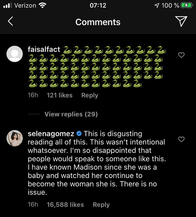 selena's comment to madison beer